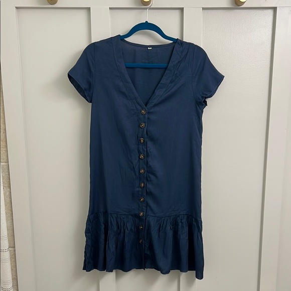 Blue Ruffled Buttoned Mini Sundress - Picture 2 of 8